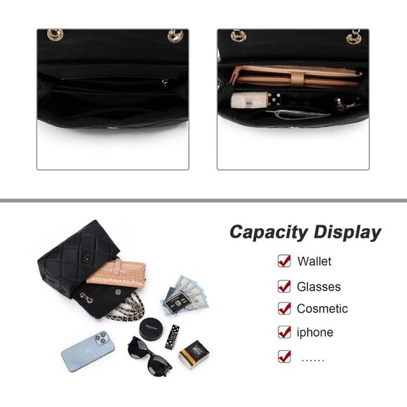 🆕 Women Black Trendy Quilted Crossbody Purse Small Chain Clutch Shoulder Bags - Picture 4 of 6